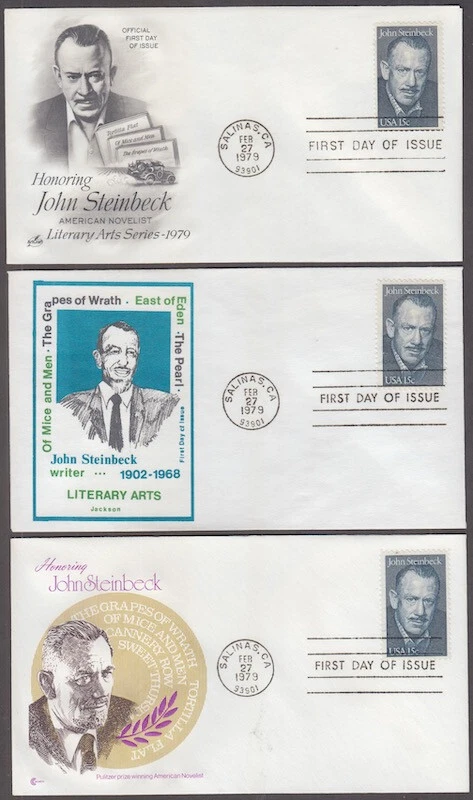 USA # 1773 SET of 3 DIFF FDCs, JOHN STEINBECK, from PHOTO by PHILIPPE HALSMAN - Image 1 of 1