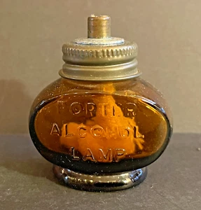 Lámpara de alcohol Porter años 20 marrón ámbar vidrio química laboratorio metal tapa mecha - Imagen 1 de 8