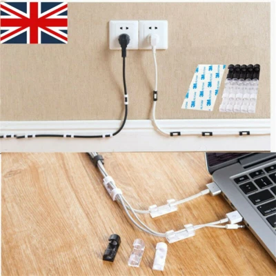 20X Cable Cord Clips Self-Adhesive Wire Clamp Table Wall Tidy Holder Organizer - Image 1 of 4