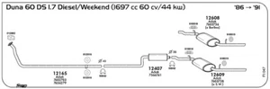 MARMITTA CENTRALE PER FIAT Duna 1.7 60 DS Diesel/Weekend 1697 cc 60 cv 44 kw 198 - Imagen 1 de 1