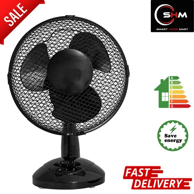 Black 9" Inch Small Oscillating 2 Speed Air Cooling Room Desk Work Top Fan - Image 1 of 4