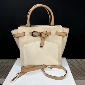 Marc Fisher Ladies Tan Cream Brown Leather Handbag Purse W/ Shoulder Strap - Picture 1 of 15