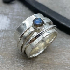 Labradorit 925 Sterling Silver Ring Valentine Day Jewelry All Size AM-89 - Picture 1 of 7