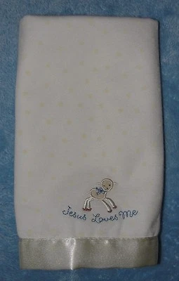 Manta de seguridad Hallmark Jesus Loves Me cordero blanco lunares amarillos borde satinado Foto 1 de 4