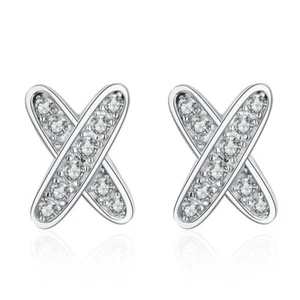 GRA Certified 0.17Ct Moissanite Diamond Letter X Stud Earring White Gold Finish - Bild 1 von 8