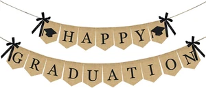 Burlap Happy Graduation Banner | Rustic Vintage Graduation Decorations | Perfect - Picture 1 of 12
