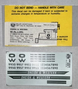 HERALD KING HO DECAL-ONEIDA & WESTERN SD-40-2 DIESEL-LT GRN w/DK GRN LET #L-1890 - Picture 1 of 1