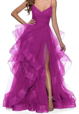 Многоуровневый тюль выпускного вечера платья 2025 длинный блестящий тюль мяч платья линия женщин v-образным вырезом - Изображение 1 из 2