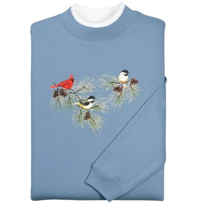 Chickadees and Cardinal Sweatshirt by Sawyer Creek - Image 1 of 4