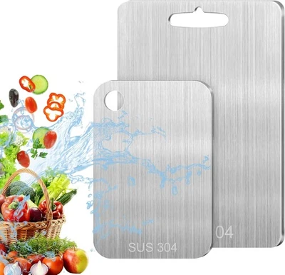 2 Pezzi Tagliere Acciaio Inox, Tagliere In Acciaio Inossidabile - Immagine 1 di 4