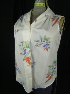 TERRY CHICAGO Vtg 70s White Floral Print Sleeveless Top-Bust 37/XS - Picture 1 of 6