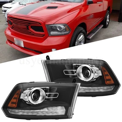For 2013-2018 Dodge Ram 1500 2500 3500 Headlights Black Projector w/ LED DRL Foto 1 de 4