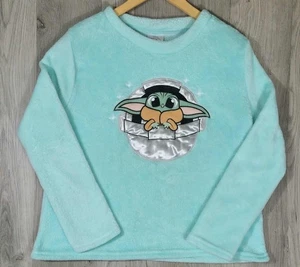 Disney 100 Star Wars Grogu Fuzzy Sweater Girl's LARGE (8-10) Teal Sleepwear #5 - Picture 1 of 6