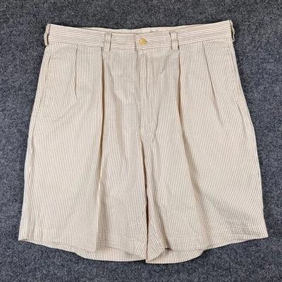 Pantalones Cortos Polo Ralph Lauren De Colección Para Hombres 34 Marrón Seersucker Plisado Hecho en EE. UU. Foto 1 de 4