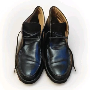 TOD'S BLACK LEATHER LOGO DETAIL LACE-UP CASUAL BOOTS SIZE 9 MADE IN ITALY - Picture 1 of 5