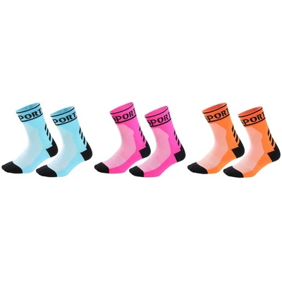 Lot 3 Pairs Cycling Socks Riding Bicycle Bike Sports Socks XC Blue Pink Orange - Image 1 of 4