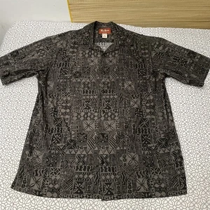 Pau Hana Hawaiian Shirt Black Gray Tropical S/S Button Up Aloha Mens Sz Medium - Picture 1 of 9
