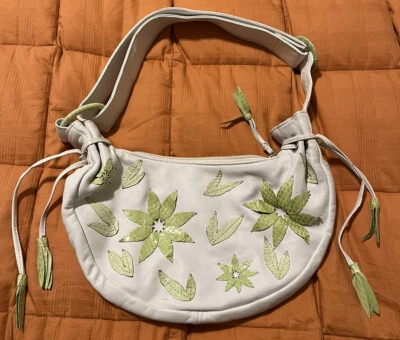 TOSCA BLU White Leather with Green Accents Small-Medium Handbag ITALY - Image 1 of 4