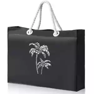 Large Black Beach Tote Bag With Palm Tree Print NEW - Picture 1 of 2