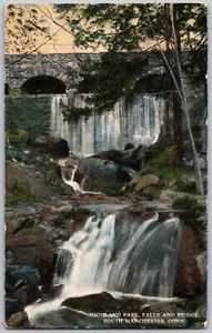 Highland Park, Falls and Bridge, South Manchester, Connecticut Vintage Postcard - Picture 1 of 2