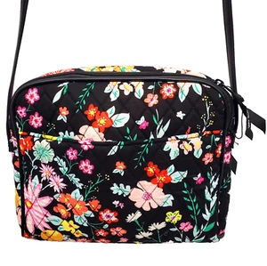 Vera Bradley Crossbody Purse Tangerine Twist Quilted Black Floral Shoulder Bag - Picture 1 of 10