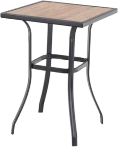 Patio Bar Table, Outdoor Bar Height Bistro Table with Wooden-Like Table Top & Me - Picture 1 of 7