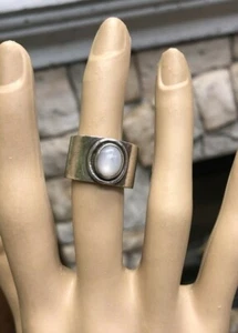 Estate Find, Sterling, Chunky Wide Band With White Moonstone Ring - Picture 1 of 12