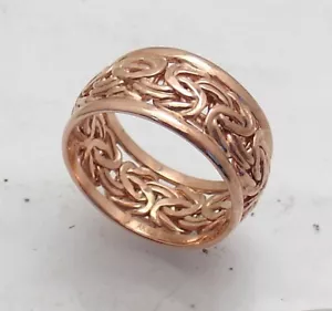 Size 8 Technibond Framed Byzantine Band Ring 14K Rose Pink Gold Plated Silver - Picture 1 of 4
