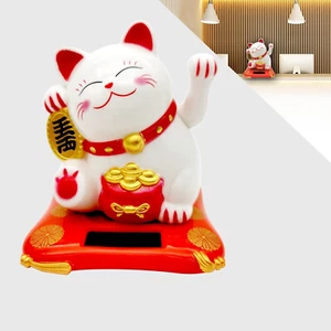 Lucky Cat Waving Arm Set, Vivid and Lovely Chinese Cat, Solar Fortune Cat Statue - Picture 1 of 12