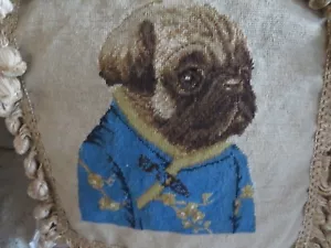Süßer renommierter französischer Mops Mantel Vintage mit Fransen Nadelkissen #2 - Bild 1 von 5