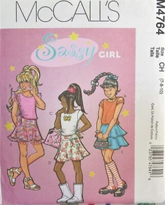 McCalls 4764 Sassy Girls 7-8-10 Flirty Mini Skirts & Knit Baby Doll Tops Pattern - Picture 1 of 2