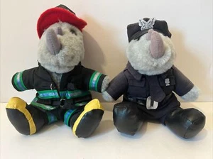 Rhinocort Aqua Mascot Rhino Stuff Plush 9” Fireman, Police Officer Set Of 2 - Picture 1 of 4