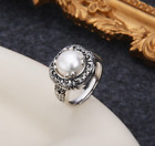 B37 Ring Arabesken Ornament Mit Süßwasser-Perle 925 Sterlingsilber