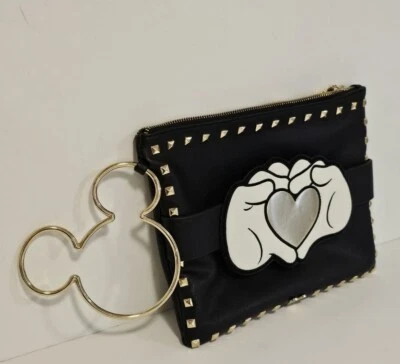 Disney Micky Mouse Make Up Bag Hand Bag Heart Hands Gold Studs - Image 1 of 4