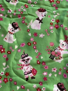 Robert Kaufman Fabric Pink Dogs Glitter Hats On Green Flowered Ground 54x46” W - Picture 1 of 3