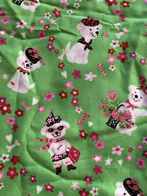 Robert Kaufman Fabric Pink Dogs Glitter Hats On Green Flowered Ground 54x46” W - Image 1 of 3