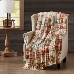 Kate Aurora Autumn Accents Oversized Plaid Fall Harvest Patch Throw Blanket - Picture 1 of 2