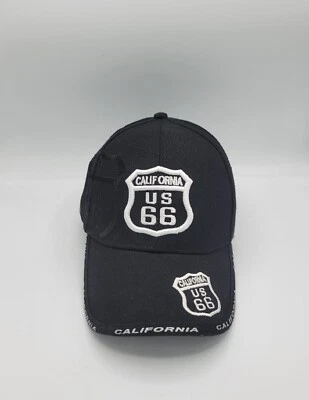 Gorra California US Route 66 negra con correa ajustable con logotipo bordado Foto 1 de 4