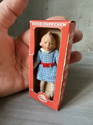 Poupée Ancienne Miniature Allemande Dans Sa Boîte Maison Poupée Poupon 1950 - Photo 1/4