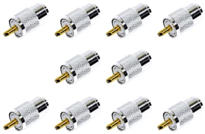 10pcs PL-259 UHF Solder Type Male Nickel Teflon Dielectric w/RG-8X Reducer - Picture 1 of 7