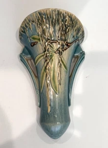 Vintage 1936 Roseville Art Pottery MCM Art Deco Blue Moss Wall Pocket 1278-8 - Picture 1 of 9