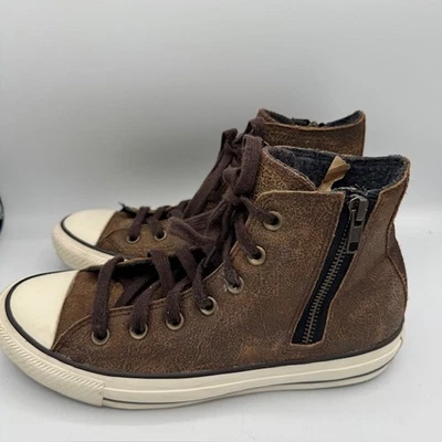 Converse All Stat Para Mujer Marrón Cuero Envejecido Parte Superior Alta Cremallera Talla 8 Foto 1 de 4