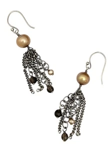 SILPADA Sterling Silver CHAMPAGNE & COPPER PEARL Smoky Quartz Earrings~W1521~NEW - Picture 1 of 4