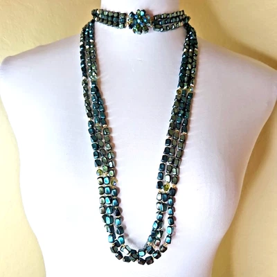 Collar de colección natural de 40" concha de abulón cierre de caja aleta de 3 hebras Foto 1 de 4