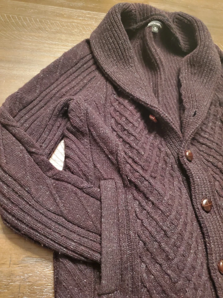 Banana Republic шерстяная смесь шаль кардиган коричневый кабель трикотажа коренастый дедушка шик M - Изображение 1 из 4
