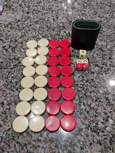 BACKGAMMON PARTS RED & CREAM CHIPS 1" - Picture 1 of 2