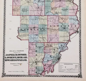 1875 Illinois County Karte JASPER CRAWFORD WABASH RICHLAND EDWARDS (16X13) - Bild 1 von 5