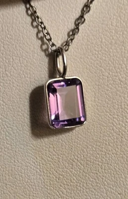 翡翠切割深紫色紫水晶吊坠项链银色链子二月 — 第 1/4 张图片