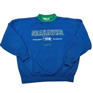 VTG 90s Lee Sport Team NFL Seattle Seahawks Embroidered Sweatshirt Men's L Blue - Picture 1 of 9