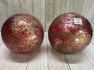 Vintage Glas dekorative rote und goldene Kugeln dekorative Weihnachtsdekoration 4" Durchmesser Set 2 - Bild 1 von 8